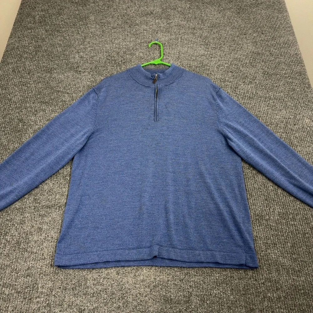 Joseph Abboud Sweater Mens XXL Blue Merino Wool Quarter Zip Mock Neck Casual‎